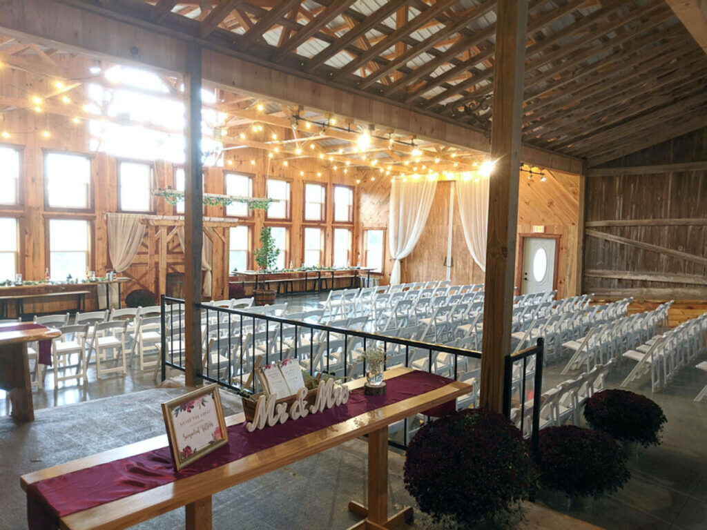Rows of chairs for an inside ceremony