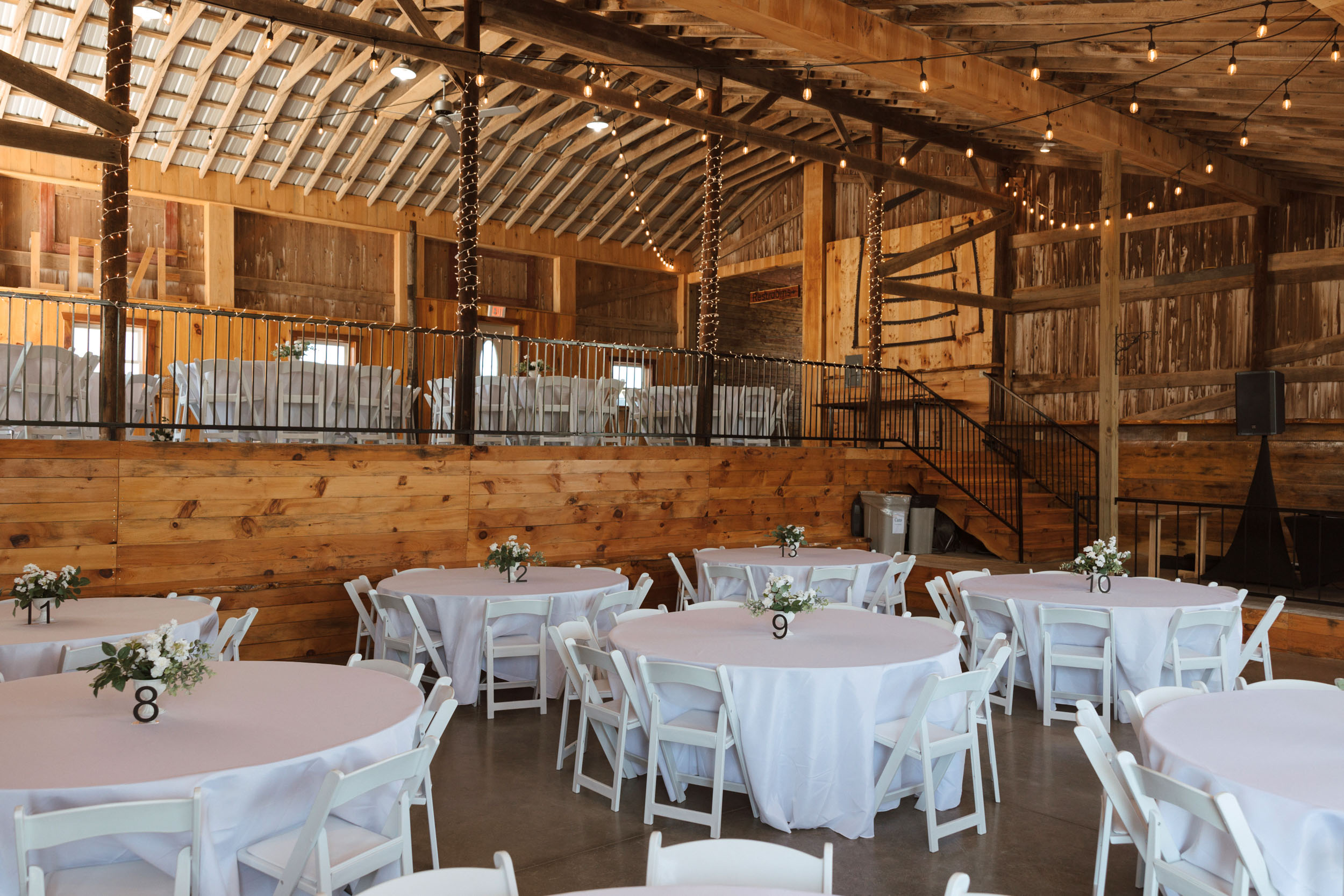 Wedding barn interior with split height floors